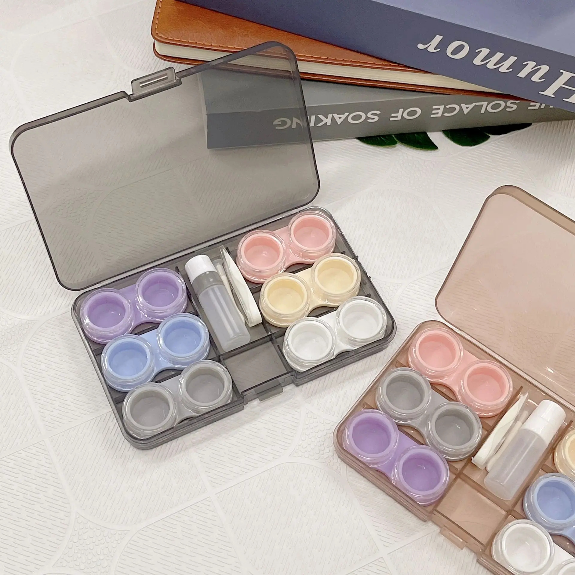 

6pairs Contact Lens Box Holder Travel Portable Small Lovely Clear Eyewear Container Contact Lenses Soak Storage Case with Stick