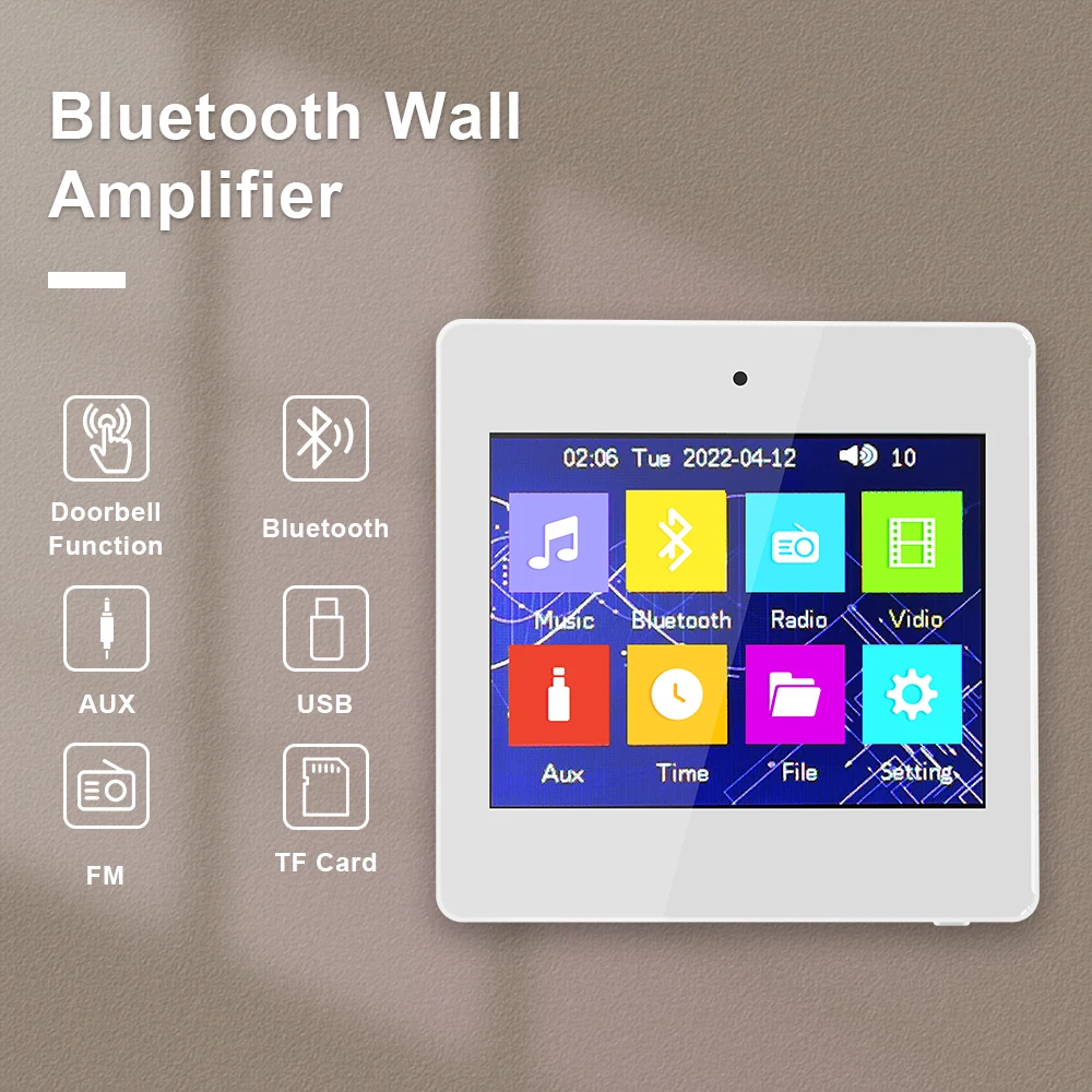 3.5“ Touch Screen Bluetooth Wall Amplifier Sound Power Amplificador 2.1 Channel 20W*2 Mini HiFi Bass Treble USB TF AUX Audio Out 
3.5“ Touch Screen Bluetooth Wall Amplifier Sound Power Amplificador 2.1 Channel 20W*2 Mini HiFi Bass Treble USB TF AUX Audio Out