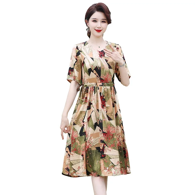 Korean Fashion Casual Summer Dress For Women Plus Size Clothes Print Elegant Silk V-neck Short Sleeve Dresses Woman Clothing
Korean Fashion Casual Summer Dress For Women Plus Size Clothes Print Elegant Silk V-neck Short Sleeve Dresses Woman Clothing