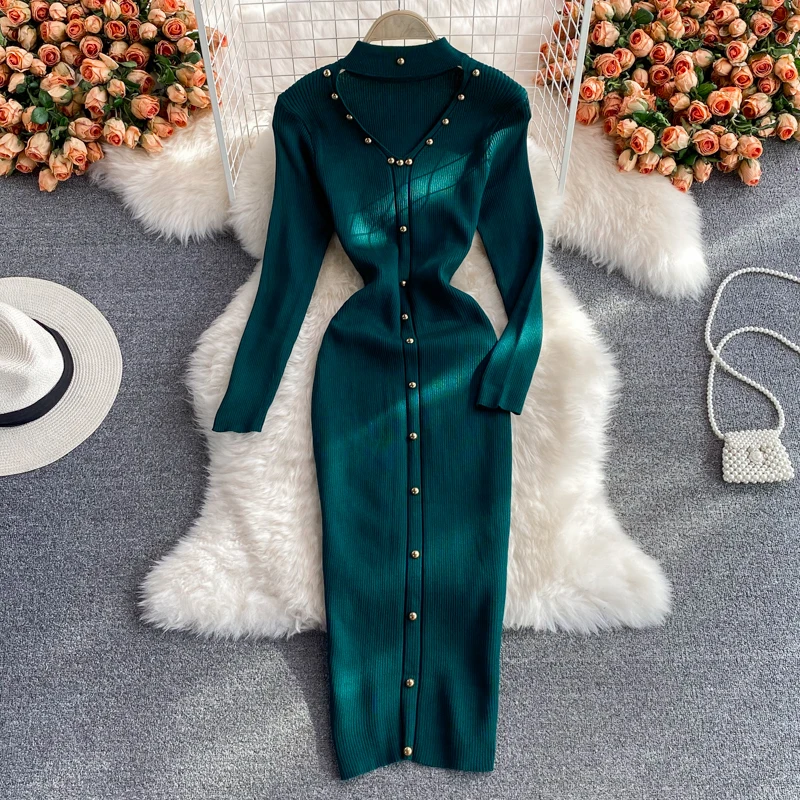 Fashion Women's Sheath Long Knit Dress Spring Autumn Full Sleeve Vintage Style Dress
Fashion Women's Sheath Long Knit Dress Spring Autumn Full Sleeve Vintage Style Dress