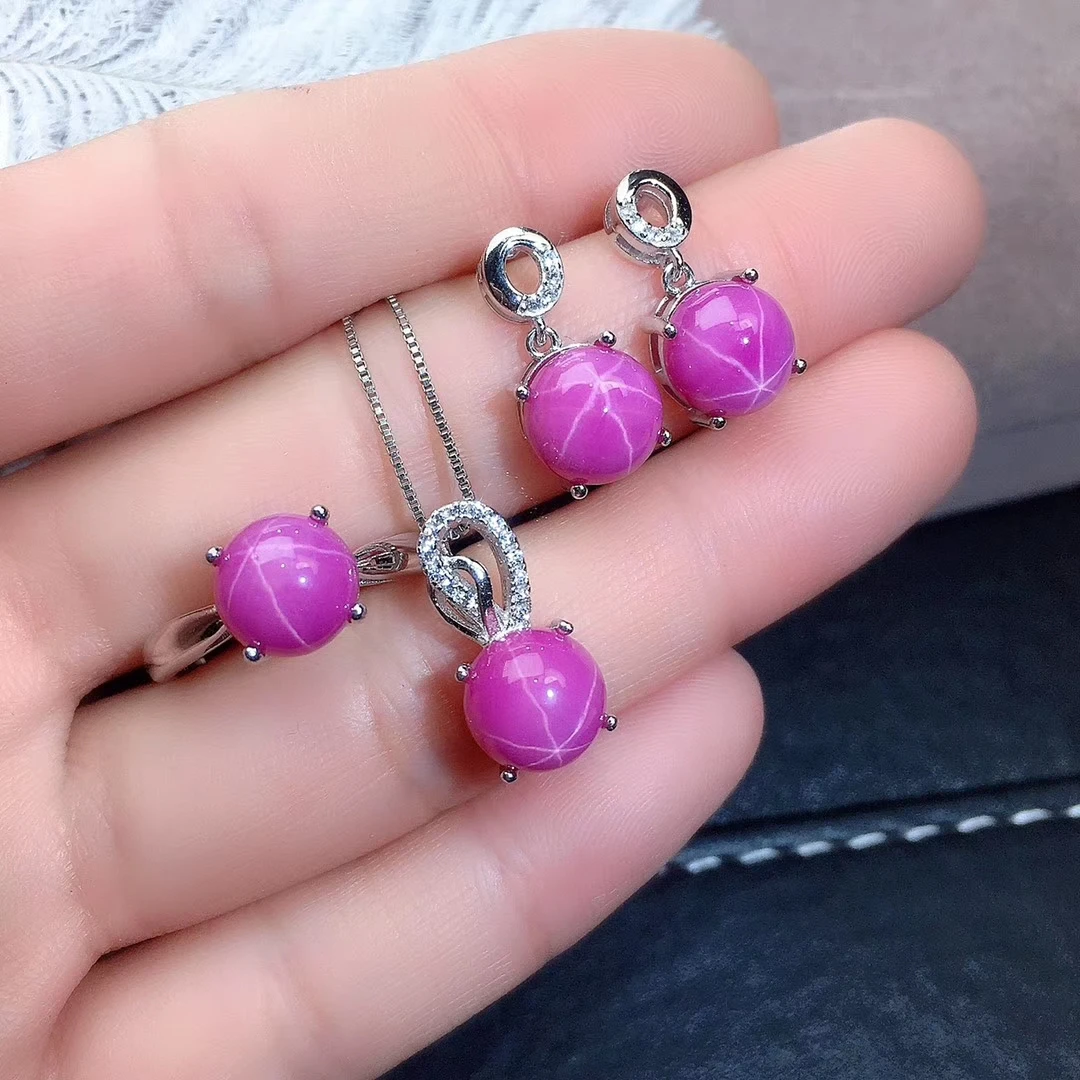 925 Sterling Silver Inlaid Natural Star Ruby Female Ring Pendant Earring Set Luxury Supports Test
925 Sterling Silver Inlaid Natural Star Ruby Female Ring Pendant Earring Set Luxury Supports Test