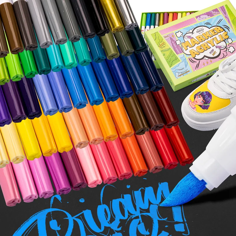 

Soft Brush Tip Acrylic Marker Pen Diy Hand Account Graffiti Pen Acrylic Paint Marking Pen 18/24/36/48/60 Colors For Cardboard