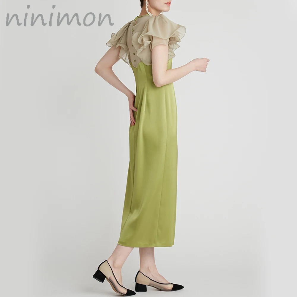 NINIMON Ruffles Sleeve Satin Patchwork Long Dress Summer Women Elegant Split Slim Fit Party Midi Dress Single Breasted Back
NINIMON Ruffles Sleeve Satin Patchwork Long Dress Summer Women Elegant Split Slim Fit Party Midi Dress Single Breasted Back
