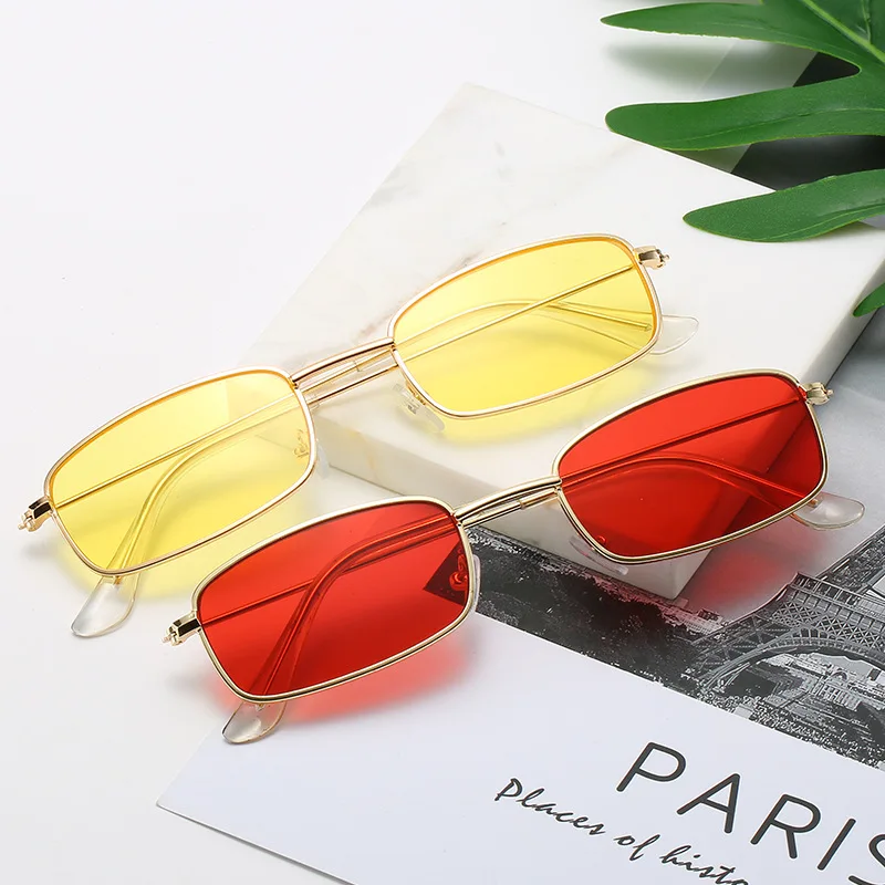 

Солнцезащитные очки с защитой UV400 женские, небольшие корейские овальные брендовые классические прямоугольные металлические солнечные очк...