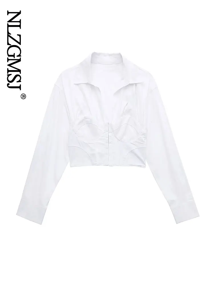 

Женская модная блузка Nlzgmsj, винтажная блузка со складками и узлом спереди, длинным рукавом и боковой молнией, 2022