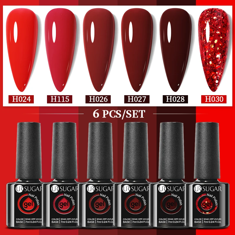 UR SUGAR Nail Gel Polish Kit 6pcs/set 7ml Soak Off UV LED Nails Varnish Set Dark Red Purple Color Semi Permanent Nail Art Gels
UR SUGAR Nail Gel Polish Kit 6pcs/set 7ml Soak Off UV LED Nails Varnish Set Dark Red Purple Color Semi Permanent Nail Art Gels
