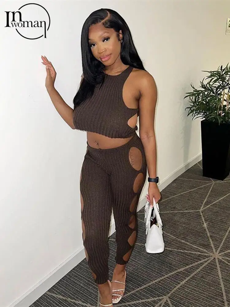 Inwoman Summer Sexy Two 2 Pieces Set Woman Outfits 2022 Sleeveless Crop Top Hollow Out Shorts Coffee Kintted Matching Sets
Inwoman Summer Sexy Two 2 Pieces Set Woman Outfits 2022 Sleeveless Crop Top Hollow Out Shorts Coffee Kintted Matching Sets