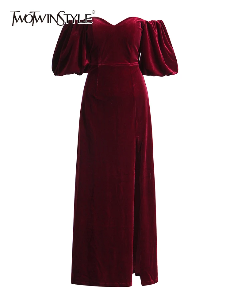 TWOTWINSTYLE Split Dresses For Women Slash Neck Long Sleeeve High Waist Backless Solid Elegant Dress Female Summer Clothing New
TWOTWINSTYLE Split Dresses For Women Slash Neck Long Sleeeve High Waist Backless Solid Elegant Dress Female Summer Clothing New