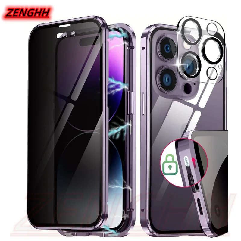 Double Sided Glass AntiPeeping Privacy Metal Magnetic Buckle Case For iPhone15 14 13 12 11Pro Max With Camera Lens Protect Cover
Double Sided Glass AntiPeeping Privacy Metal Magnetic Buckle Case For iPhone15 14 13 12 11Pro Max With Camera Lens Protect Cover