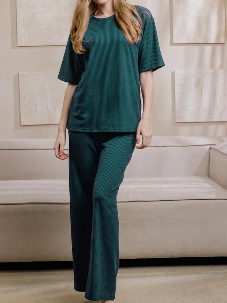 Linad Knitted Ribbed Pajamas For Women 2 Piece Sets Green Short Sleeve O Neck Sleepwear Female Trouser Suits Autumn Nightwear
Linad Knitted Ribbed Pajamas For Women 2 Piece Sets Green Short Sleeve O Neck Sleepwear Female Trouser Suits Autumn Nightwear
