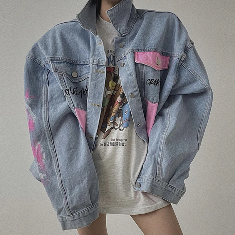 Clothland Women Elegant Letter Print Denim Jacket Single Breasted Long Sleeve Coat Loose Graffiti Tops Mujer CA904
Clothland Women Elegant Letter Print Denim Jacket Single Breasted Long Sleeve Coat Loose Graffiti Tops Mujer CA904