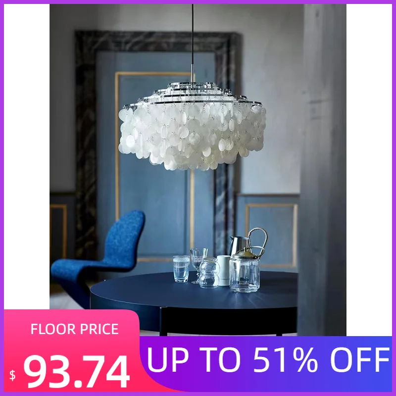 

Italian retro natural shell marble chandelier dining room bedroom Nordic minimalist American wind chime