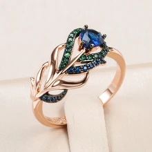 Kinel Hot Luxury Blue Natural Zircon Ring For Women 585 Rose Gold and Black Plating Vintage Crystal Leaf Daily Fine Jewelry