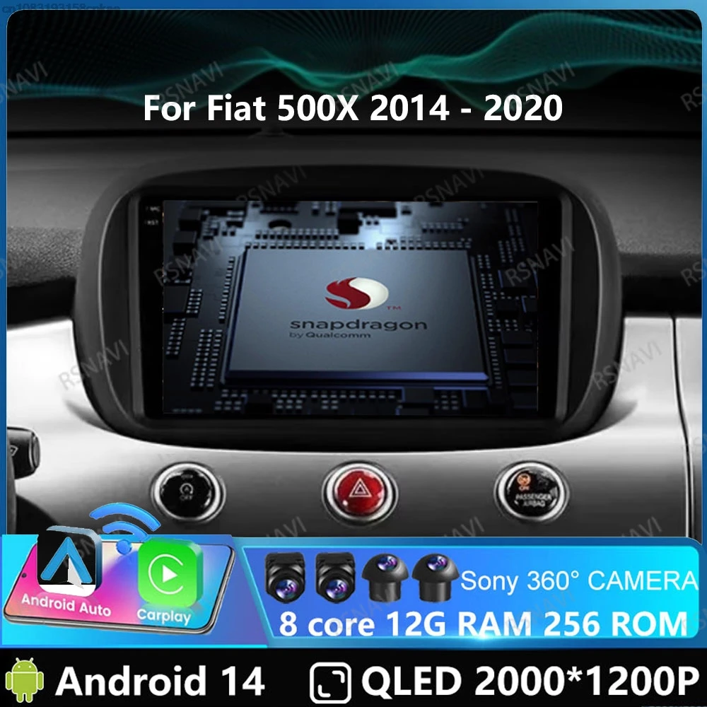 Автомобильный радиоприемник Andoird 14 для Fiat 500X 2014-2020 Стерео 4G LTE DVD GPS Мультимедийная
