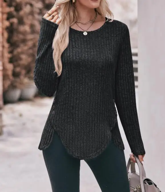 Fashion Women Sweaters 2023 Autumn/winter New Fashion Casual Asymmetric Side Button Ribbed Top Temperament Commuter Versatile
Fashion Women Sweaters 2023 Autumn/winter New Fashion Casual Asymmetric Side Button Ribbed Top Temperament Commuter Versatile