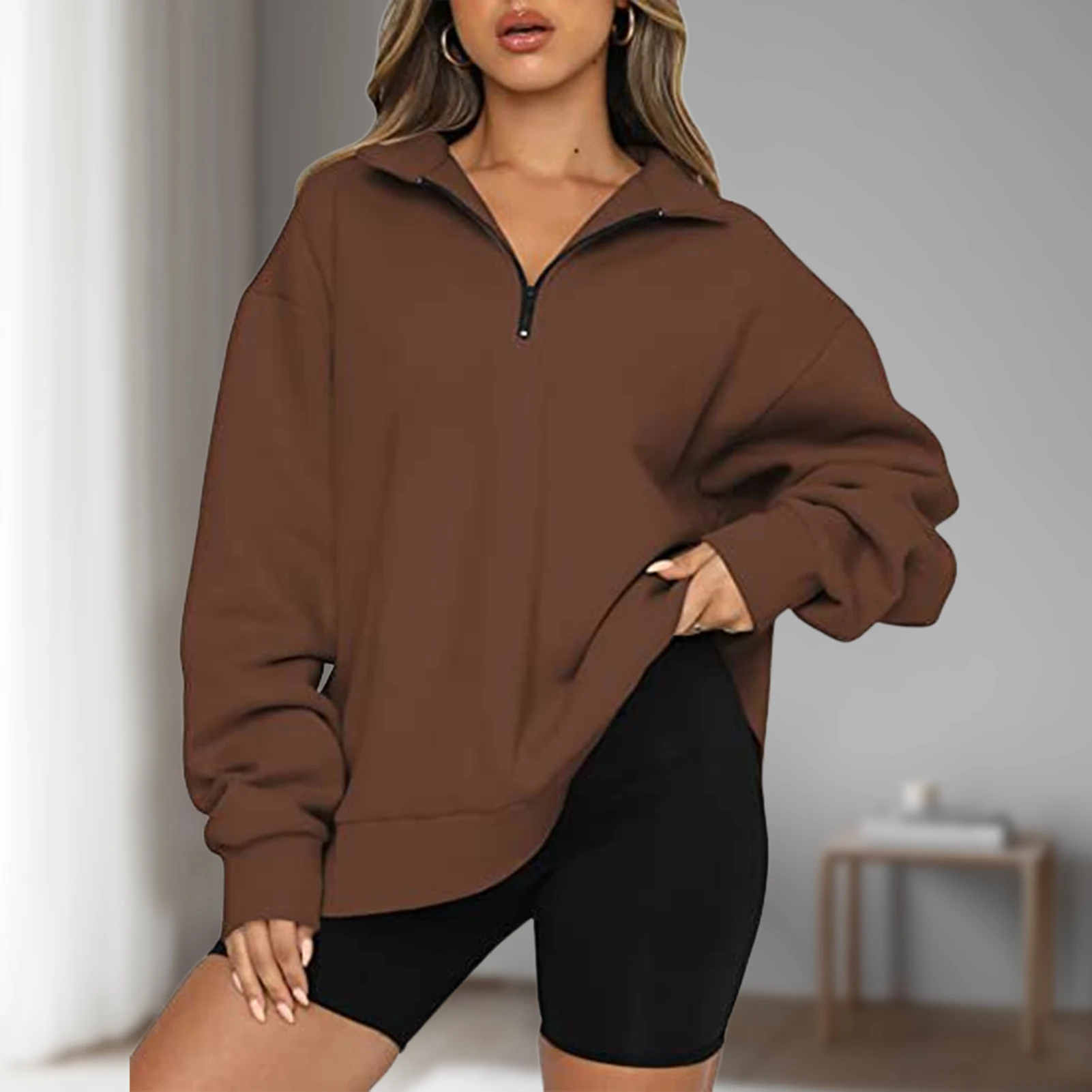 Women Oversize Sweatshirt Half Zip Pullover Ladies Long Sleeve Sweatshirts Solid Color Warm Hoodies Loose Y2K Style Daily Suit
Women Oversize Sweatshirt Half Zip Pullover Ladies Long Sleeve Sweatshirts Solid Color Warm Hoodies Loose Y2K Style Daily Suit
