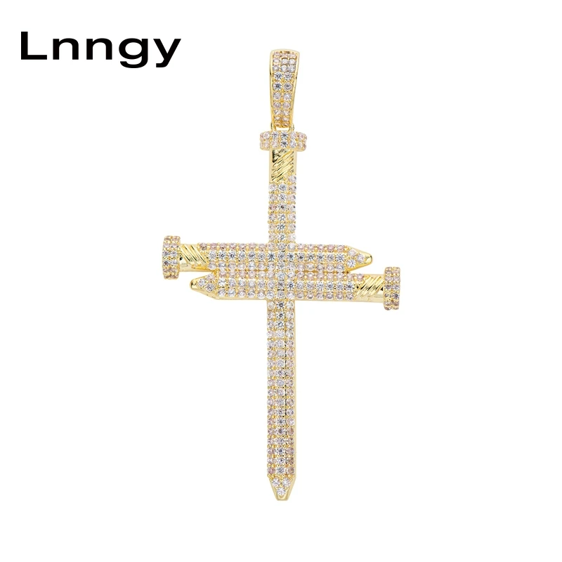 

Lnngy Nail очаровательный крестик-кулон Necklace 10K твердые желтые золотые украшения в стиле хип-хоп, Религиозные христианские искусства