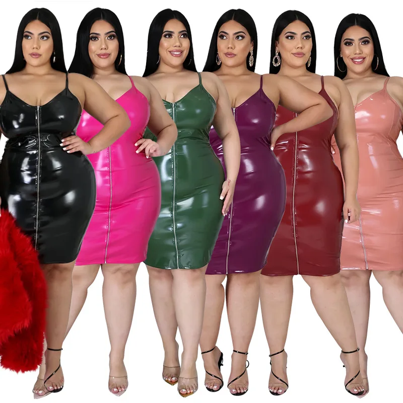 Summer Sexy Plus Size PU V-Neck Dress Sleeveless Zipper Strap Bodycon Knee-Length Dress Party Club Midi Dresses
Summer Sexy Plus Size PU V-Neck Dress Sleeveless Zipper Strap Bodycon Knee-Length Dress Party Club Midi Dresses