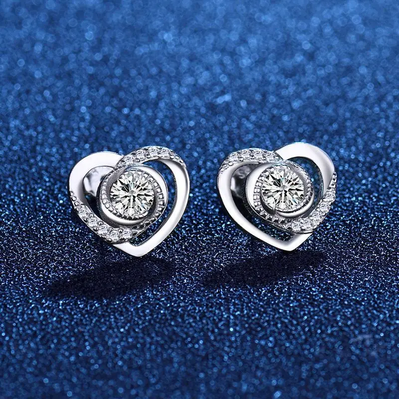 925 Sterling Silver Blue/White Diamond Heart Shape Stud Earring Women Girls Korean Simple Fashion Heart Rhinestone Stud Earrings
925 Sterling Silver Blue/White Diamond Heart Shape Stud Earring Women Girls Korean Simple Fashion Heart Rhinestone Stud Earrings