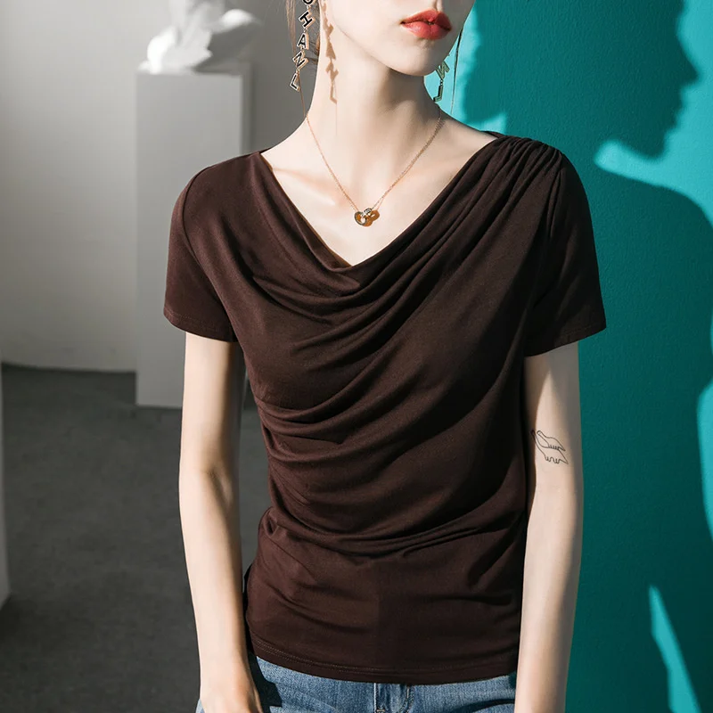 #5440 Summer White Black Cotton Tshirts In Women Short Sleeve V-neck T Shirt Female Elegant Office Slim Vintage Top Tees Elastic
#5440 Summer White Black Cotton Tshirts In Women Short Sleeve V-neck T Shirt Female Elegant Office Slim Vintage Top Tees Elastic