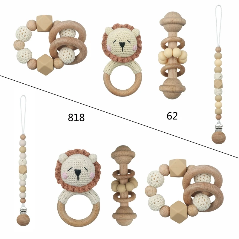 Pacifier Clip Wooden Teethers for Infant Teething Relief Personalized Knitted Lion Rattle Chewing Gift for Boy Girl 4Pcs
Pacifier Clip Wooden Teethers for Infant Teething Relief Personalized Knitted Lion Rattle Chewing Gift for Boy Girl 4Pcs