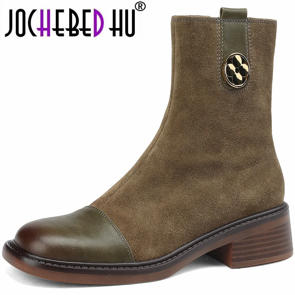 【JOCHEBED HU】Autumn/Winter Vintage Short Boots Split Leather Square Toe Chunky Heel Women Boots Side Zip Work Boots Shoes for
【JOCHEBED HU】Autumn/Winter Vintage Short Boots Split Leather Square Toe Chunky Heel Women Boots Side Zip Work Boots Shoes for