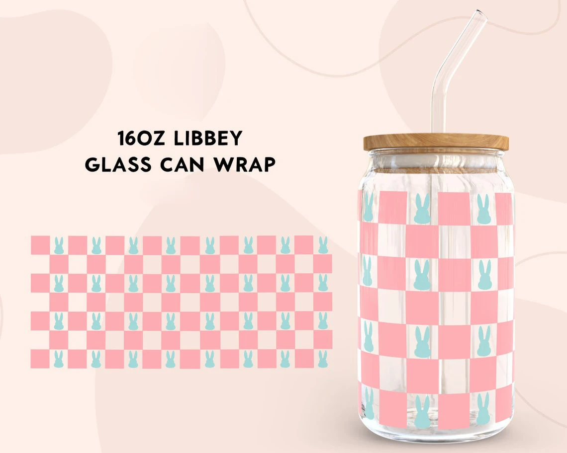 Checkered Bunny For Libbey 16oz Can Glass Easter UV DTF Coffee Can Wrap Libbey Glass Wrap
Checkered Bunny For Libbey 16oz Can Glass Easter UV DTF Coffee Can Wrap Libbey Glass Wrap