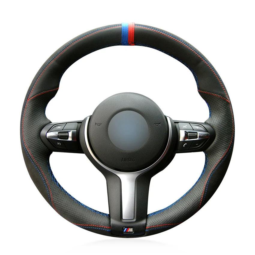 

Hand-stitched Non-slip Durable Black Leather Car Steering Wheel Cover For BMW F87 M2 F80 M3 F82 M4 M5 F12 F13 M6 X5 M F86 X6 M