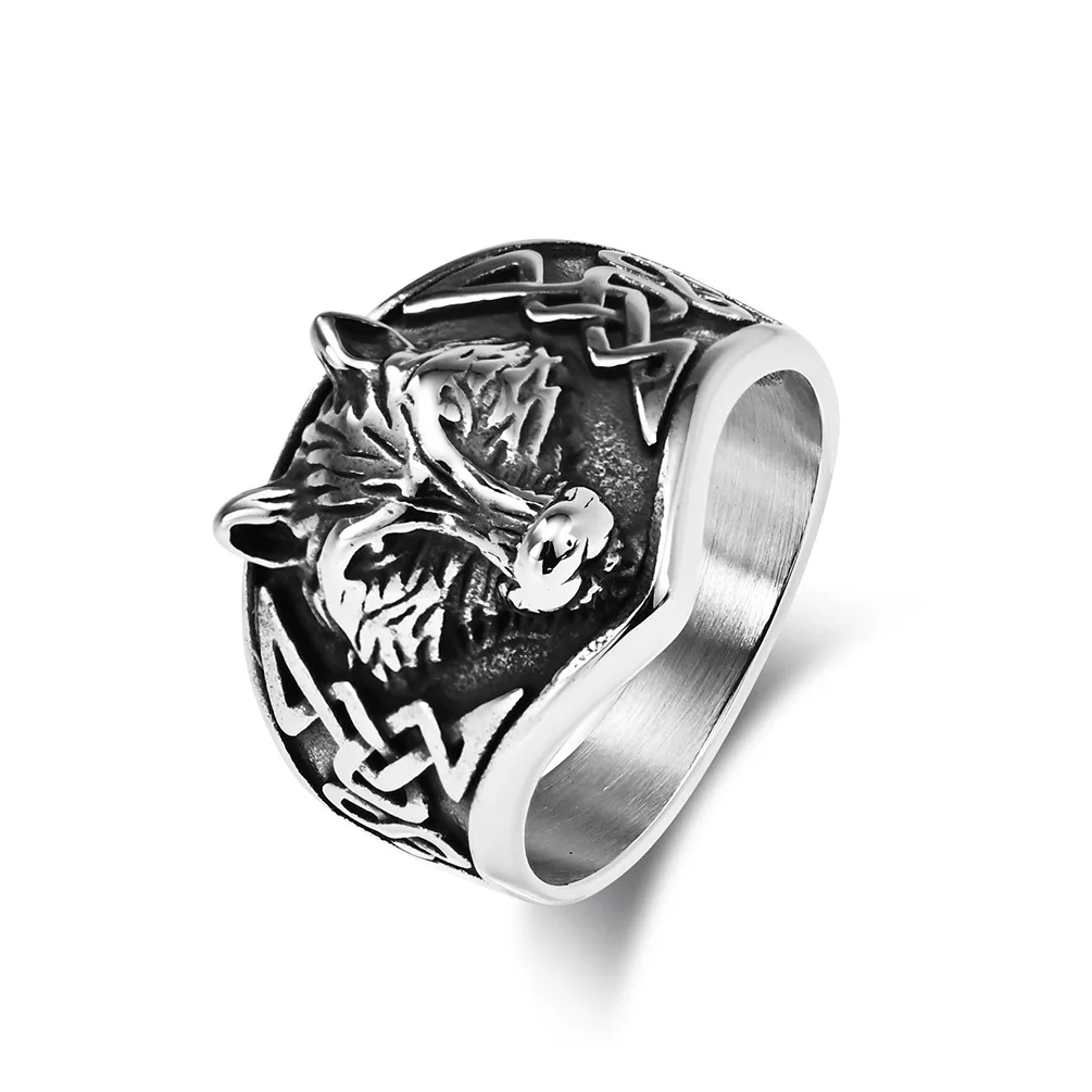 

Punk Style Black Color Stainless Steel Women Jewelry Gothic Celtic Wolf Signet Ring For Men 2023 Best Friend Gifts Free Shipping