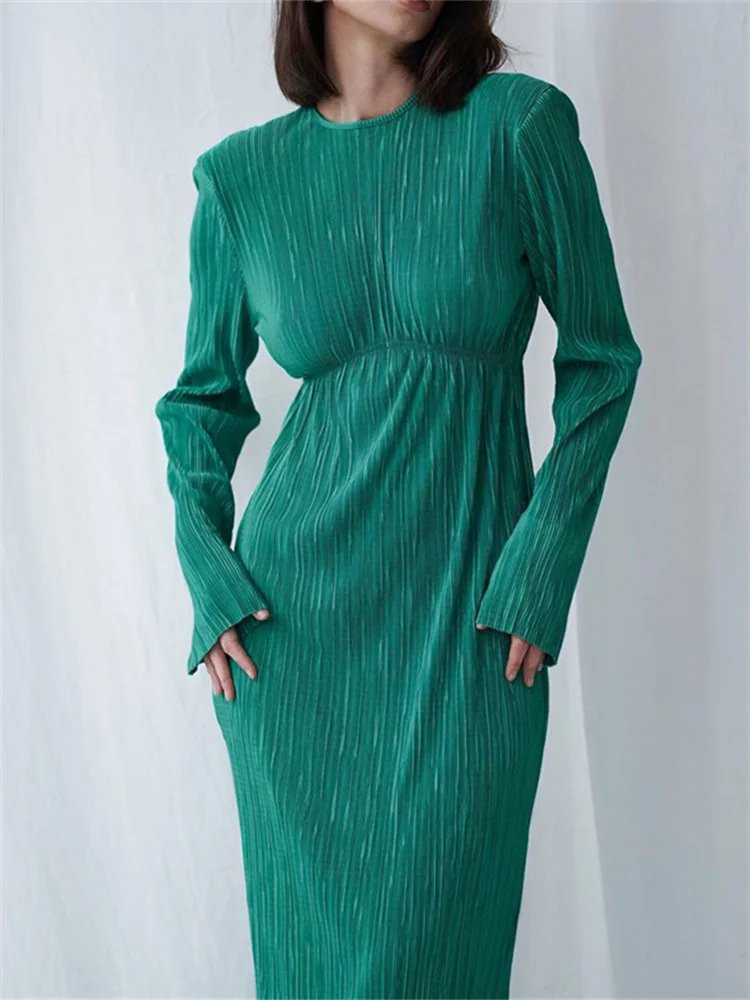CHRONSTYLE Elegant Women Dress Backless Hollow Out Slim Fit Round Neck Long Sleeve Solid Pleated Long Dress Formal Vestidos 2022
CHRONSTYLE Elegant Women Dress Backless Hollow Out Slim Fit Round Neck Long Sleeve Solid Pleated Long Dress Formal Vestidos 2022