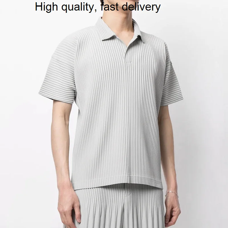 

Homme Issey Miyake Plisse Pleated Fabric Loose Top Lapel Casual Short Sleeve Men's POLO Shirt