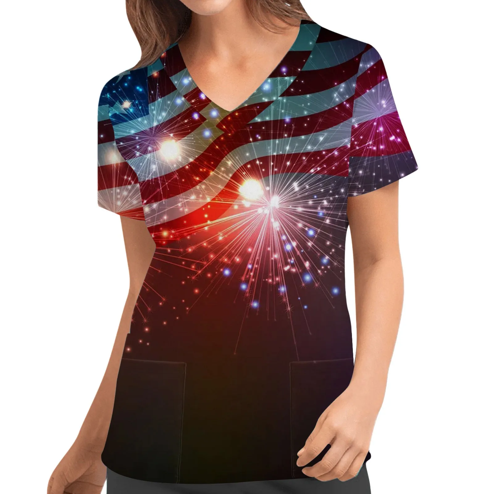 Pharmacy American Flag Print Working Uniform T Shirt Women Clinic Short Sleeve V Neck Top Tee With Pockets Carer Top Blouse
Pharmacy American Flag Print Working Uniform T Shirt Women Clinic Short Sleeve V Neck Top Tee With Pockets Carer Top Blouse