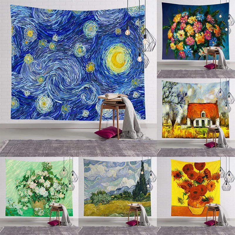 

Картина маслом Ван Гога, гобелен для дома, прикроватный фон, ткань для спальни, декоративные настенные аксессуары, искусство, эстетика, сери...