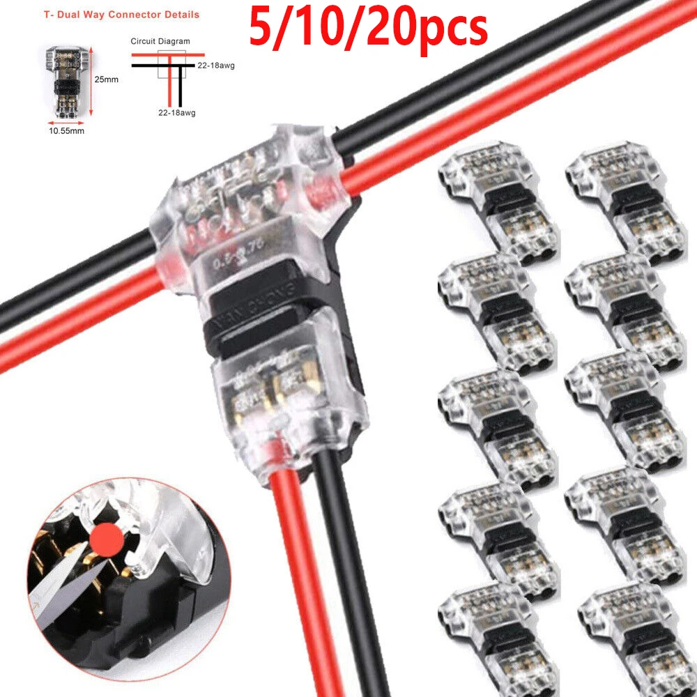 5/10/20PCS T2 Connector Wire Cable Snap In No-solder No-peel Quick Terminal Connections Joiners Auto Plug Electrical Accessorie
5/10/20PCS T2 Connector Wire Cable Snap In No-solder No-peel Quick Terminal Connections Joiners Auto Plug Electrical Accessorie