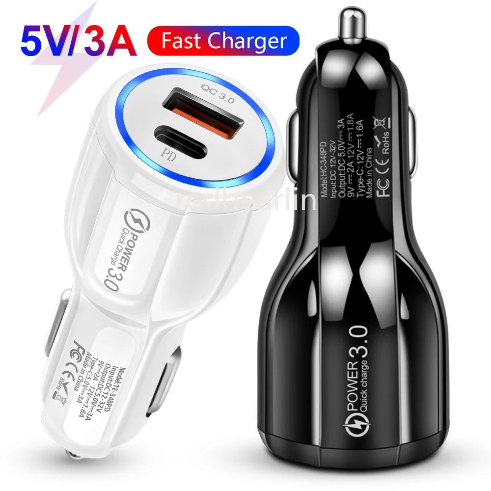 

2-10pcs USB Car Charger 3A 18W Type C PD QC Fast Charging Phone Adapter For iPhone 13 12 11 14 Pro Max Xiaomi Huawei Samsung