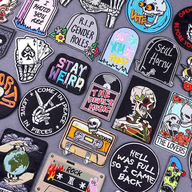 

Skull Rock Patches For Clothes Grave With Letters Iron On Patch DIY Sew On Embroidered Patch Badge Skeleton Patches On Clothes