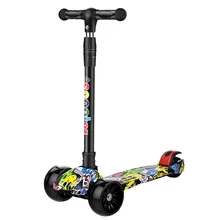 New Childrens One-Pedal Three-Wheel Scooter with Glitter Wheel and Can Foldable Suitable for Children Aged 2-12