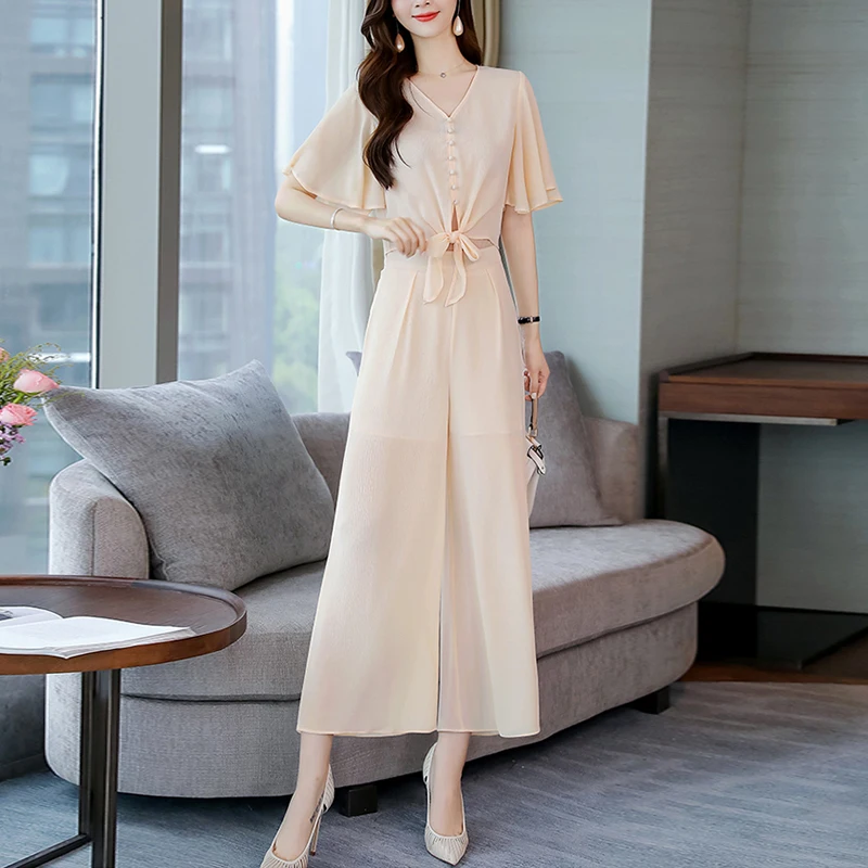 Summer Casual Pants Suits Woman Short Sleeve Fashion V-Neck Crop Top Blouses Shirts Height Waist Wide Leg Pants 2 Pieces Set
Summer Casual Pants Suits Woman Short Sleeve Fashion V-Neck Crop Top Blouses Shirts Height Waist Wide Leg Pants 2 Pieces Set