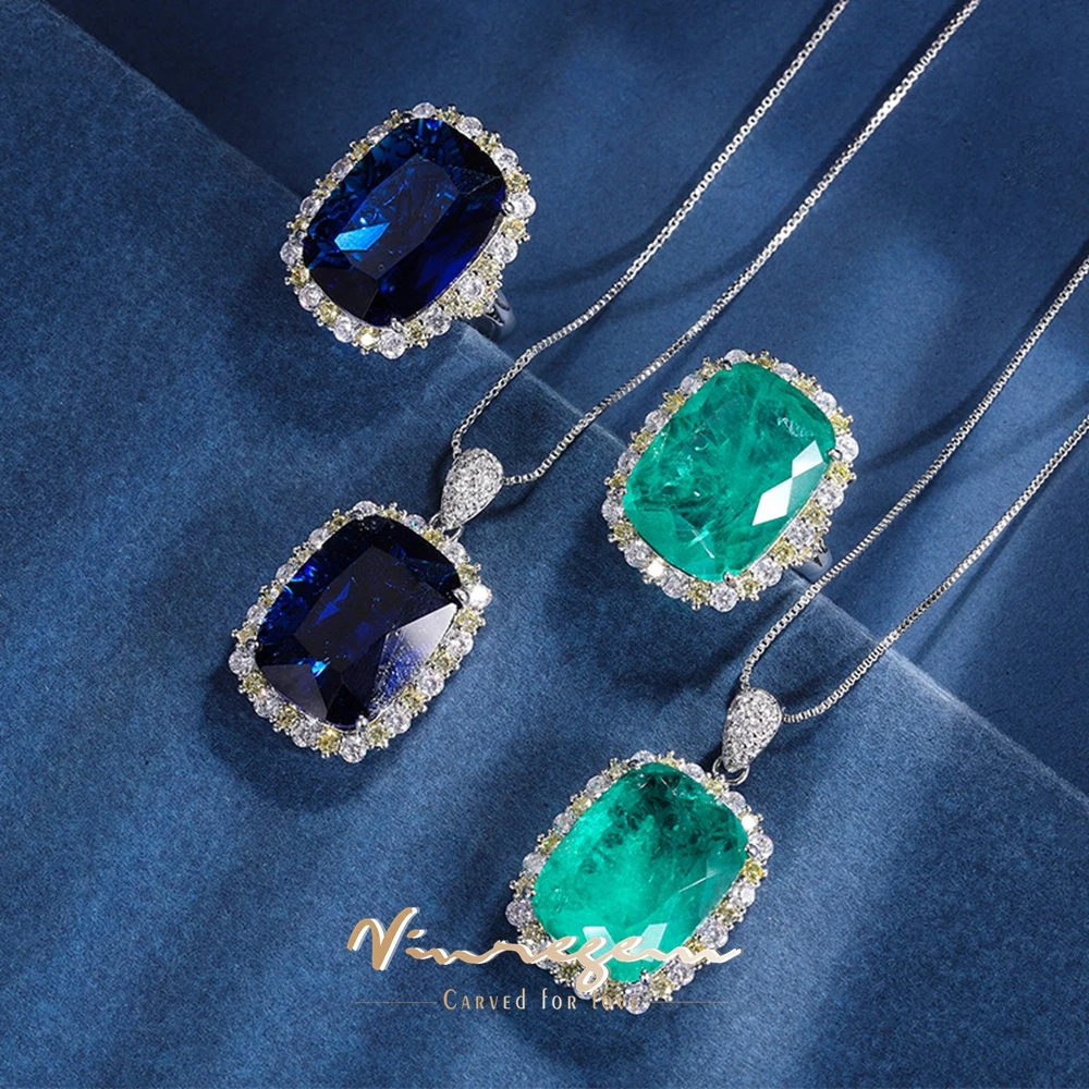 Vinregem Vintage 15*20 MM Synthesis Sapphire Emerald Paraiba Tourmaline Gem Ring/Necklaces for Women Jewelry Set 2Pcs Wholesale
Vinregem Vintage 15*20 MM Synthesis Sapphire Emerald Paraiba Tourmaline Gem Ring/Necklaces for Women Jewelry Set 2Pcs Wholesale