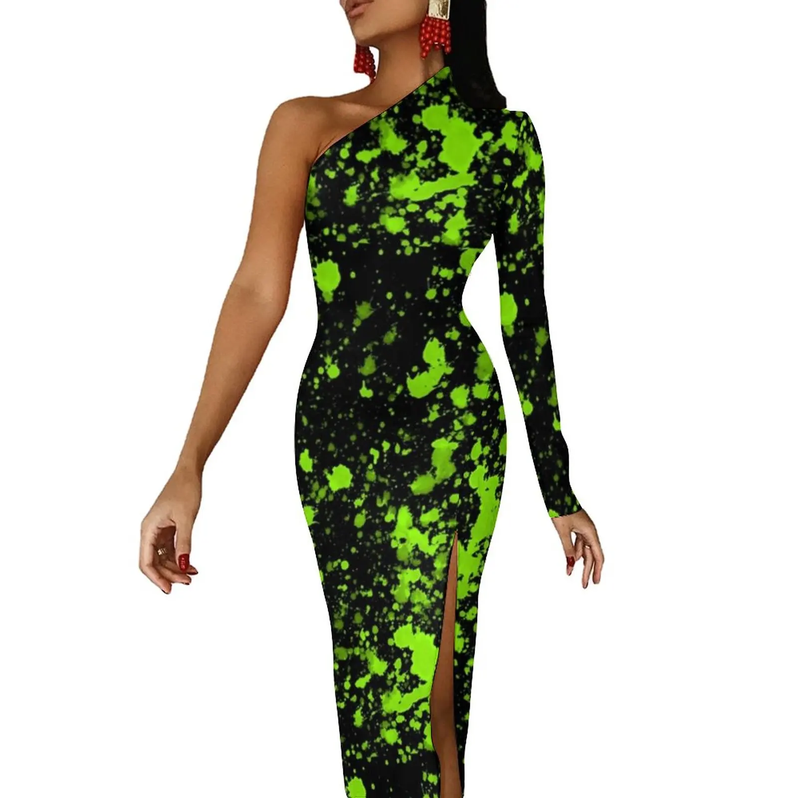 Green Paint Splatter Maxi Dress One Shoulder Cool Neon Print Street Wear Bodycon Dresses Side Split Modern Dress Ladies Vestido
Green Paint Splatter Maxi Dress One Shoulder Cool Neon Print Street Wear Bodycon Dresses Side Split Modern Dress Ladies Vestido
