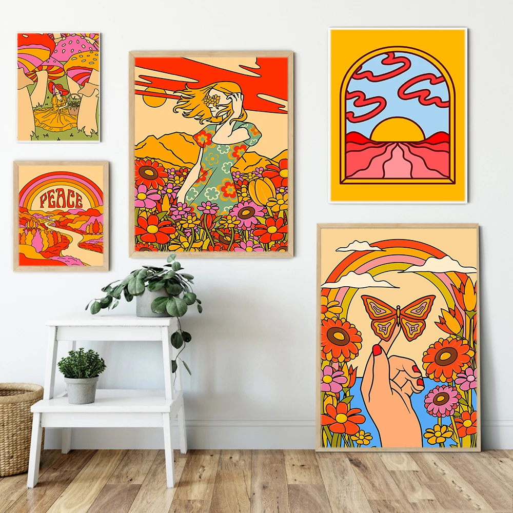 60s Poster Print Vintage Bedroom Retro Floral Hippie Summer Psychedelic Landscape Canvas Painting Mushroom Girl Room Home Decor
60s Poster Print Vintage Bedroom Retro Floral Hippie Summer Psychedelic Landscape Canvas Painting Mushroom Girl Room Home Decor