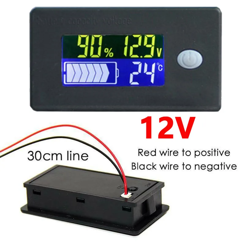 12V Battery Capacity Indicator Li-ion Lead Acid Battery Tester with Temperature Voltmeter LCD Display Indicator Monitor Meter
12V Battery Capacity Indicator Li-ion Lead Acid Battery Tester with Temperature Voltmeter LCD Display Indicator Monitor Meter