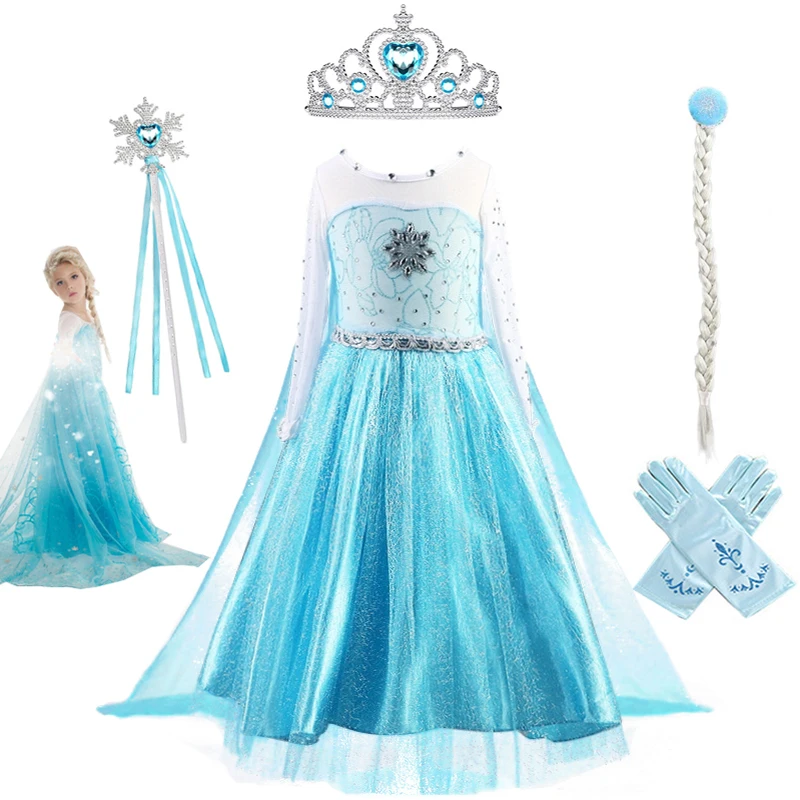 

Fancy Baby Girl Princess Dresses for Kids Elsa Costume Synthetic Crystal Bodice Elsa Party Dress Kids Snow Queen Cosplay Clothes