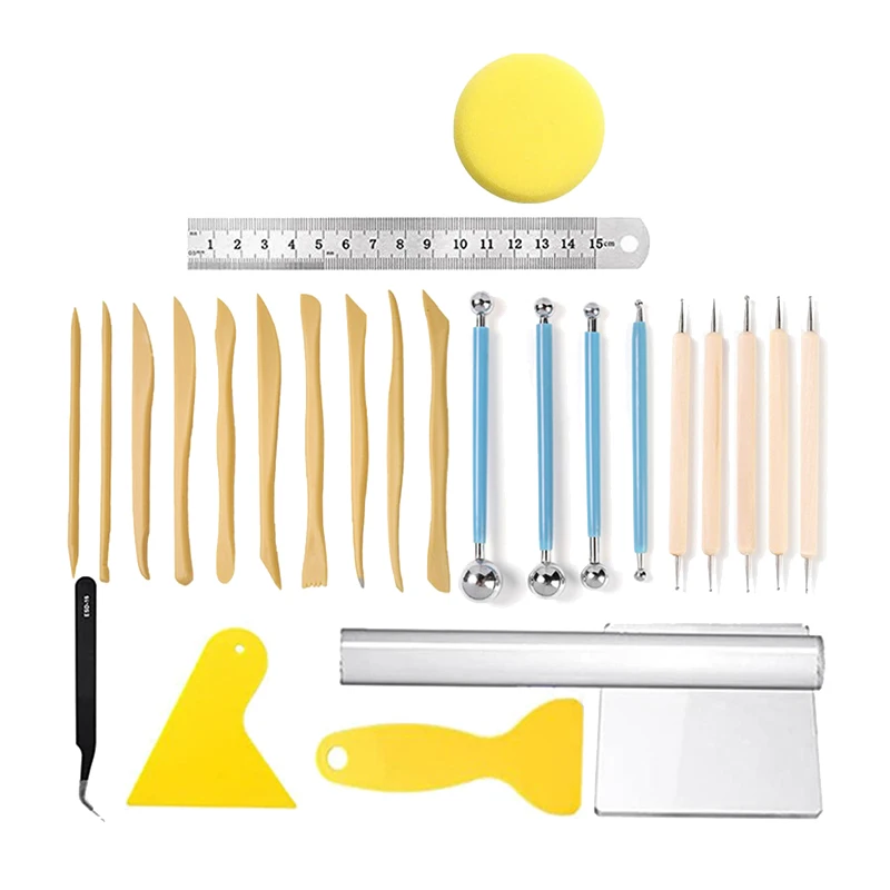 26 Pcs Polymer Clay Sculpting Tools Set,Dual-Ended Pottery Tool,Ruler,Scraper For Embossing Art,Nail Art Painting
26 Pcs Polymer Clay Sculpting Tools Set,Dual-Ended Pottery Tool,Ruler,Scraper For Embossing Art,Nail Art Painting