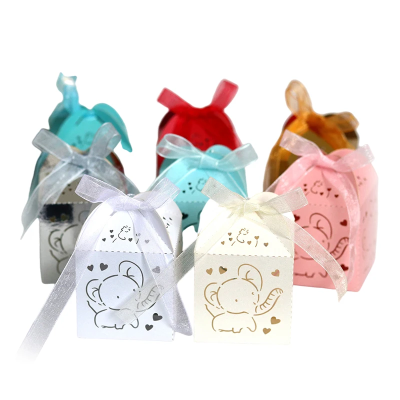 

10Pcs Laser Cut Elephant Candy Boxes Carriage Wedding Favor Gift Boxes With Ribbon Baby Shower Wedding Birthday Party Decoration
