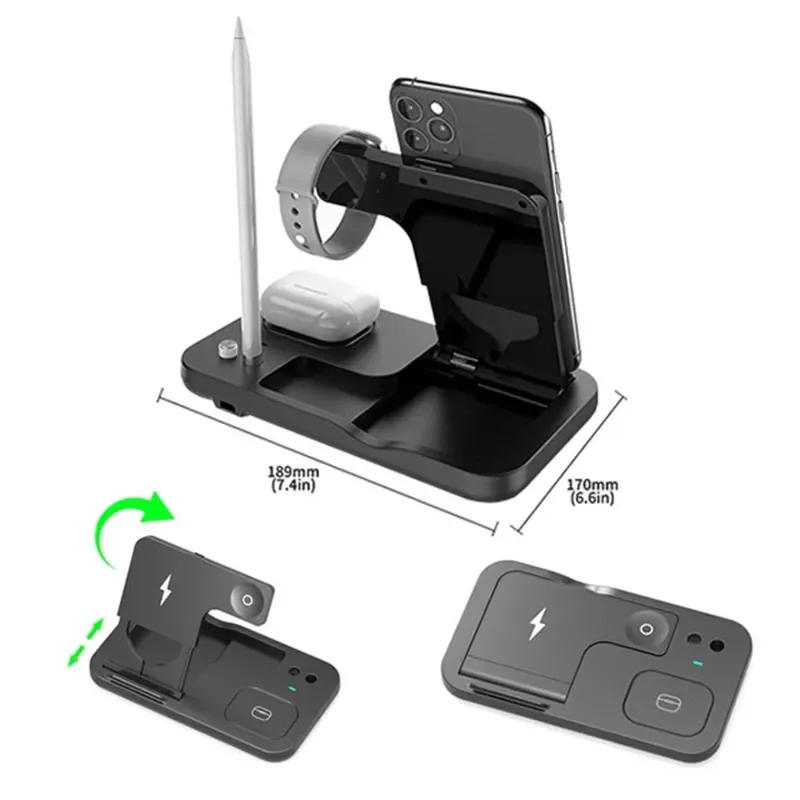Qi Fast Wireless Charger Stand For iPhone13 12 11 X Apple Watch 4 in 1 Foldable Charging Dock Station for Airpods Pro Iwatch
Qi Fast Wireless Charger Stand For iPhone13 12 11 X Apple Watch 4 in 1 Foldable Charging Dock Station for Airpods Pro Iwatch