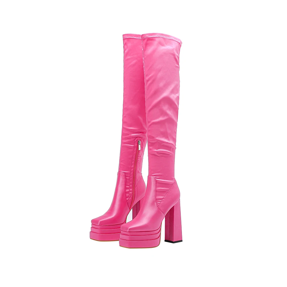 

Женские сапоги выше колена GCYFWJ, квадратный носок, толстая подошва, высокий каблук, платформа, Осень-зима