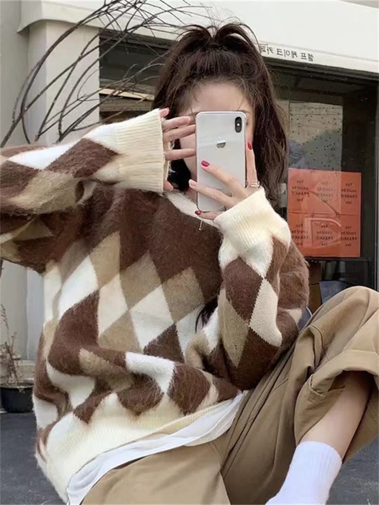 Модный свитер, пуловеры, Женский Теплый Универсальный свитер с круглым вырезом, новинка 2022, винтажная Осенняя вязаная одежда для студентов ... 
Модный свитер, пуловеры, Женский Теплый Универсальный свитер с круглым вырезом, новинка 2022, винтажная Осенняя вязаная одежда для студентов ...