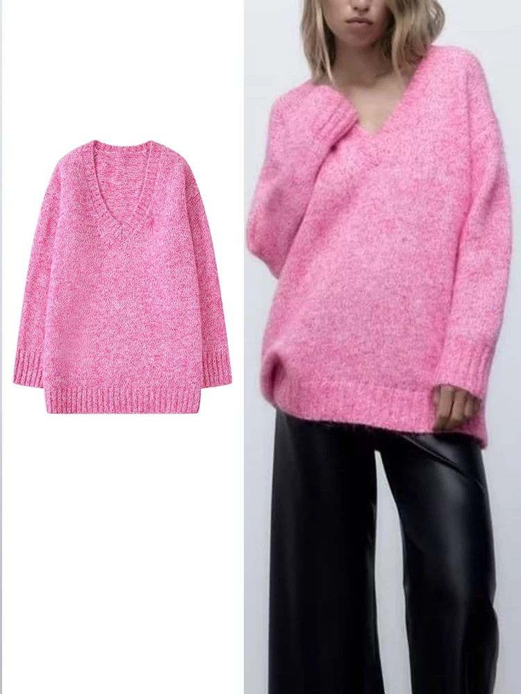 TRAF New Autumn Winter Solid Knitted Sweater 2022 Fashion Pink V-neck Pullover Tops Long Sleeve Casual Streetwear
TRAF New Autumn Winter Solid Knitted Sweater 2022 Fashion Pink V-neck Pullover Tops Long Sleeve Casual Streetwear