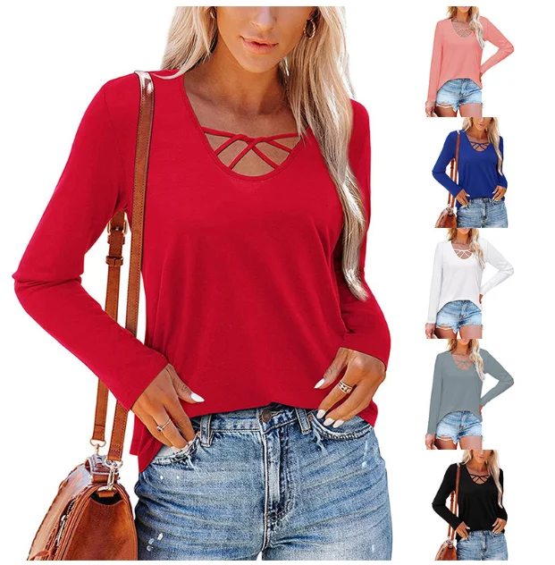 New 2022 Autumn And Winter Women's Sexy Cross Bandage V-Neck Bottoming Shirt Casual Solid Color Loose Long-Sleeved T-Shirt Top
New 2022 Autumn And Winter Women's Sexy Cross Bandage V-Neck Bottoming Shirt Casual Solid Color Loose Long-Sleeved T-Shirt Top